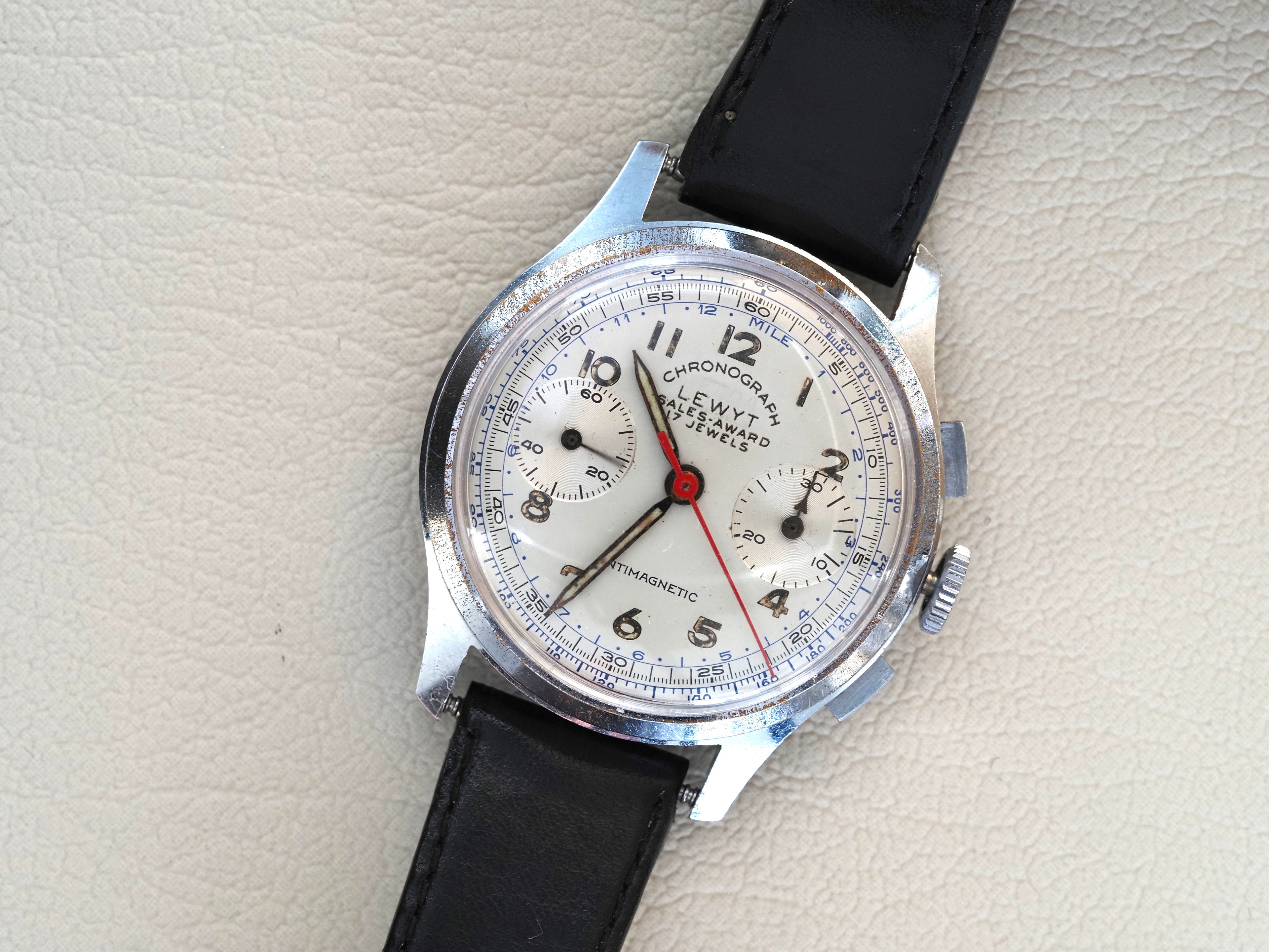 Montre vintage Telda Lewyt Chronograph, pour homme, proposée par Maison Vintage Watches.