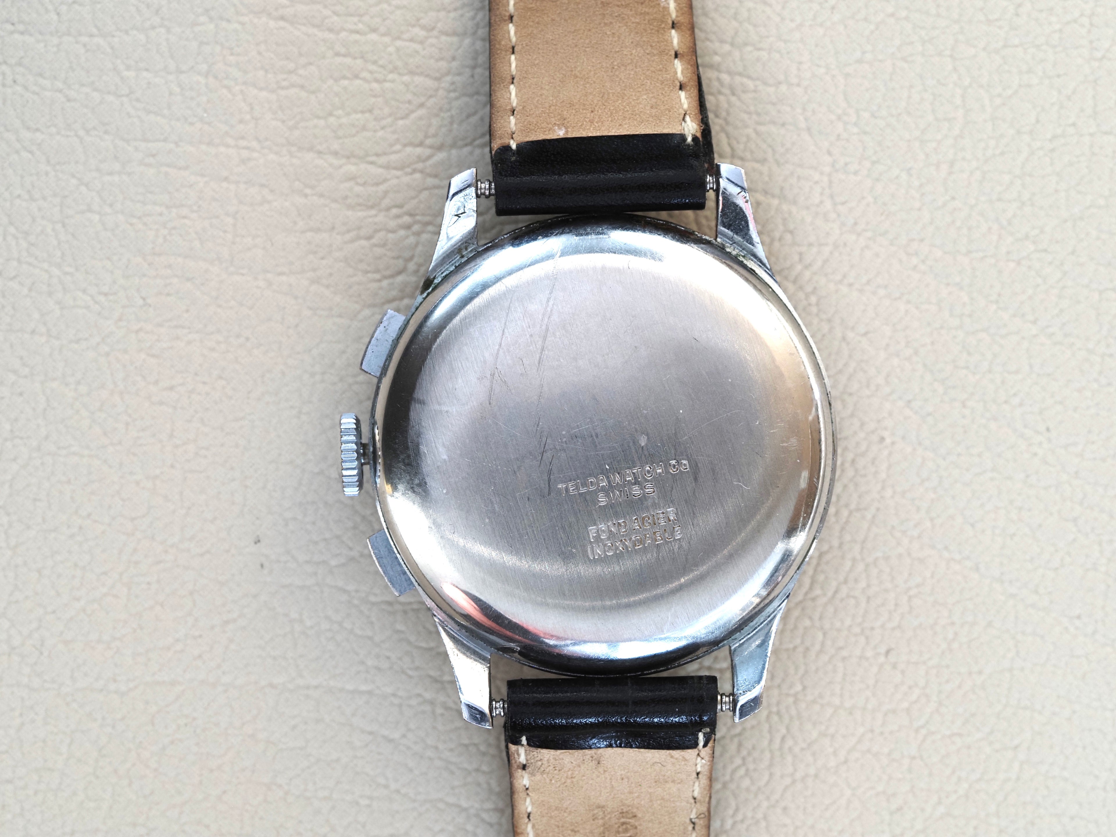 Montre vintage Telda Lewyt Chronograph, pour homme, proposée par Maison Vintage Watches.